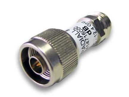 Radiall R414716000 N coaxial attenuator, 16 dB, 2 W, 12.4 GHz