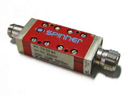 Spinner BN745384 N coaxial attenuator, 20 dB, 25 W, 5 GHz