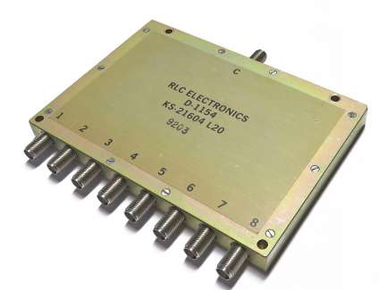 RLC Electronics KS-21604 L20 8-way coaxial power splitter, 750 - 1000 MHz, 3W