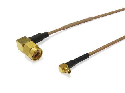   Cable assembly, MMCX right angle plug/SMA right angle male, RG178, 21 cm