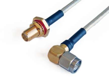 QAXIAL S07S15-40-00400 Microwave cable assembly, SMA right angle male/female, HF141-50, 40 cm
