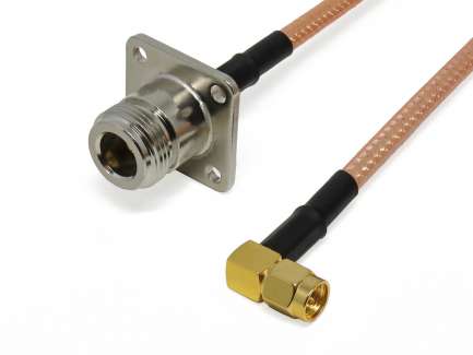 QAXIAL N18S07-05-00250 Cable assembly, N female/SMA right angle male, RG142, 25 cm