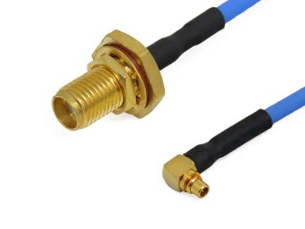  Cable assembly, MMCX right angle plug/SMA female, MULTIFLEX_86, 12 cm