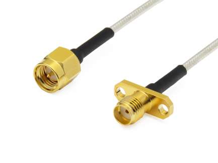 QAXIAL S02S19-30-00100 Microwave cable assembly, SMA male/2-hole flange SMA female, HF086-50, 10 cm