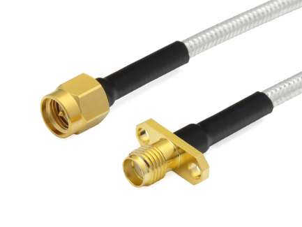QAXIAL S02S17-30-00750 Microwave cable assembly, SMA male/2-hole flange SMA female, HF141-50, 75 cm