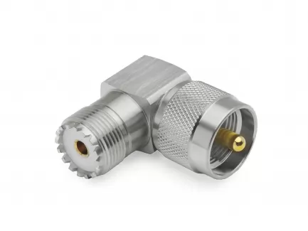 QAXIAL UHF57-01 Right angle UHF male (PL259) to UHF female (SO239) coaxial adapter